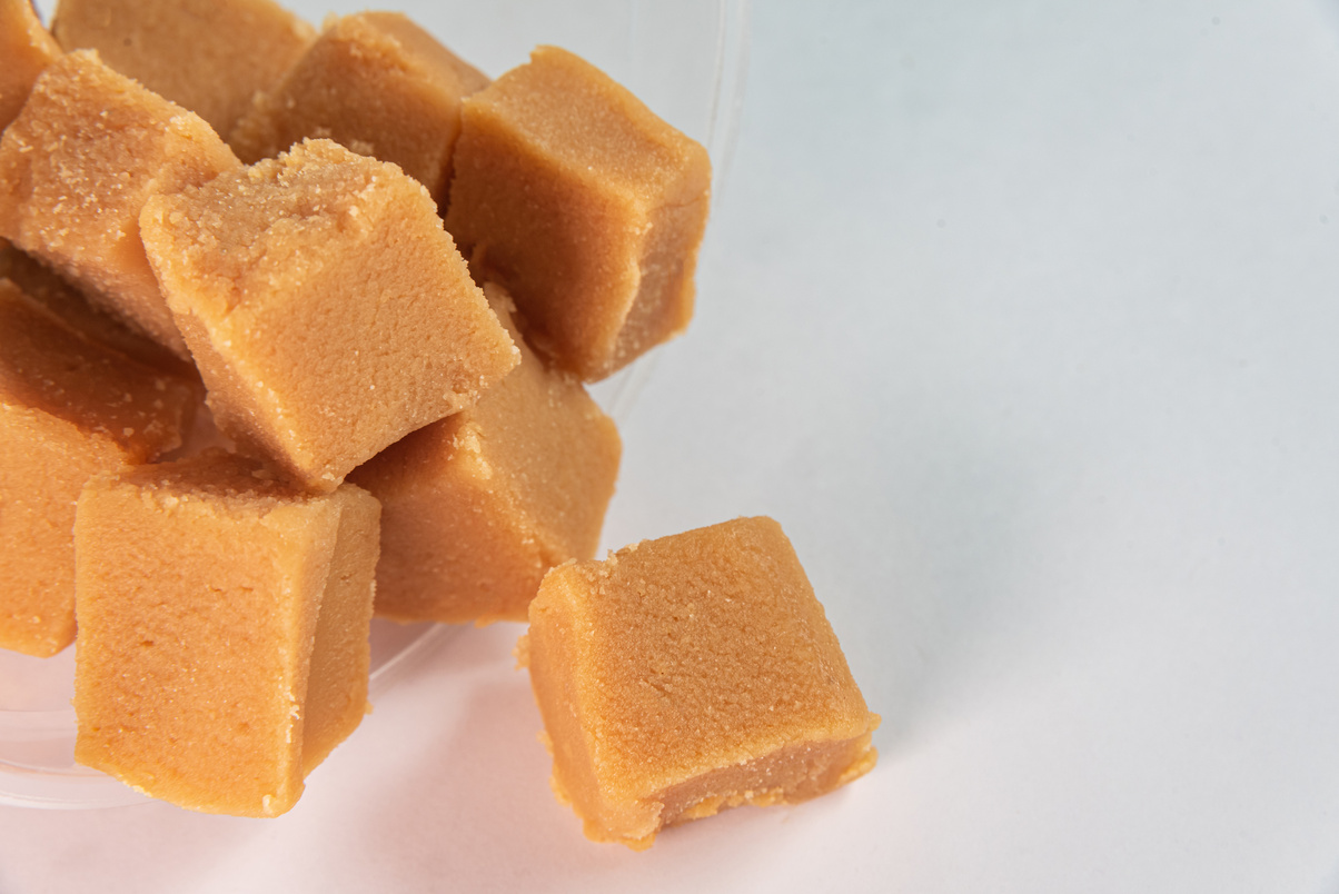 Cubes of Dulce De Leche on the White Background